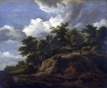 212/ruisdael, jacob isaackszon van - a rocky hill with three cottages, a stream at its foot